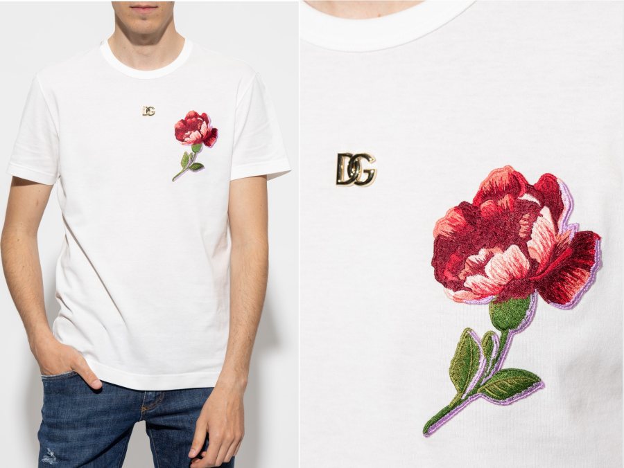 Dolce & Gabbana Rose Print T-Shirt — White — 3