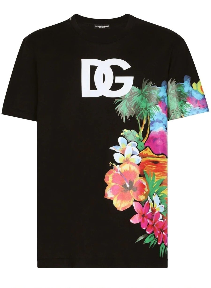 Dolce & Gabbana Tropical Floral T-Shirt — Black — 4