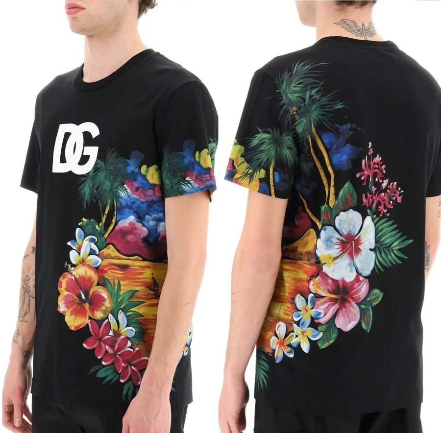 Dolce & Gabbana Tropical Floral T-Shirt — Black — 3
