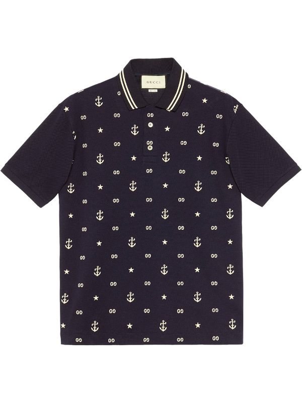 Gucci Anchor Print Poloshirt, Navy