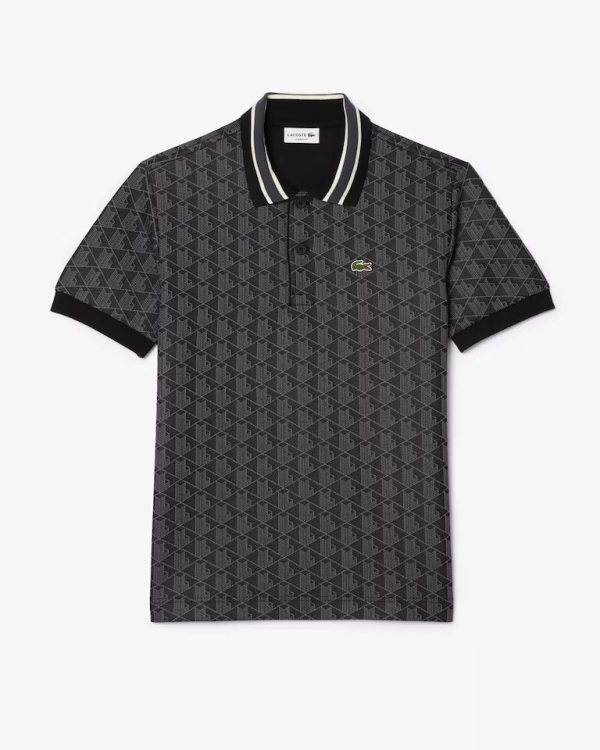 LACOSTE Lacoste Men Classic Fit Monogram Jacquard Polo Shirt — Black