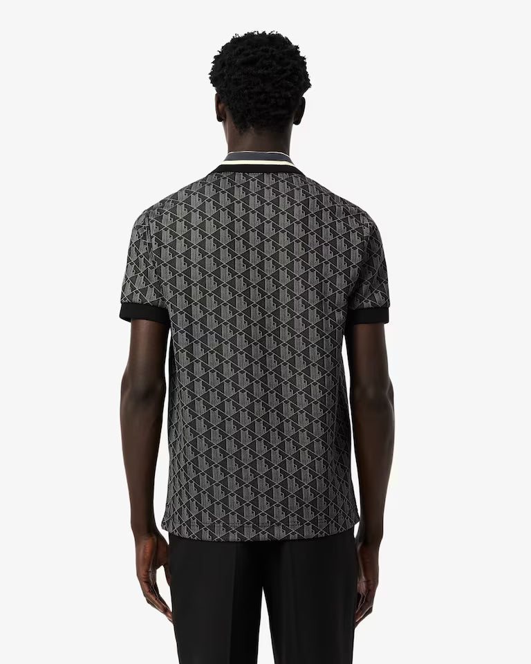 LACOSTE Lacoste Men Classic Fit Monogram Jacquard Polo Shirt — Black — 5