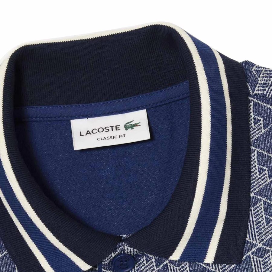 LACOSTE Lacoste Men Classic Fit Monogram Jacquard Polo Shirt — Blue — 3