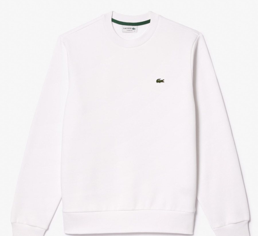 LACOSTE Lacoste Men Fleece Crew Neck Sweatshirt — White — 5