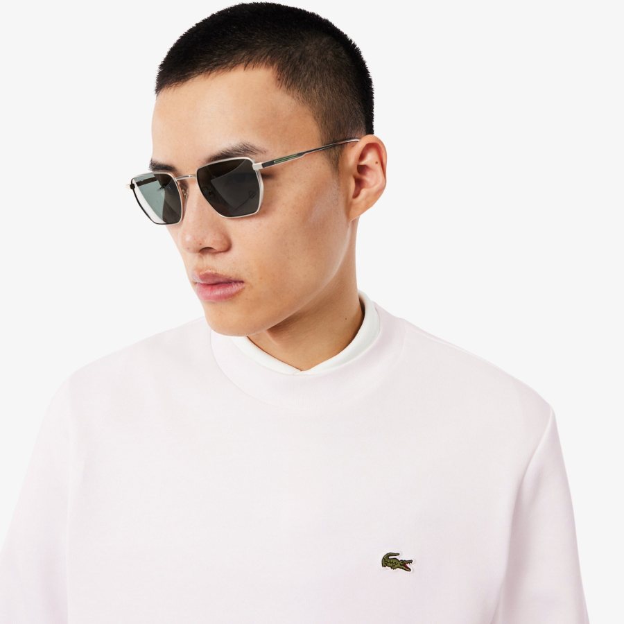 LACOSTE Lacoste Men Fleece Crew Neck Sweatshirt — White — 2