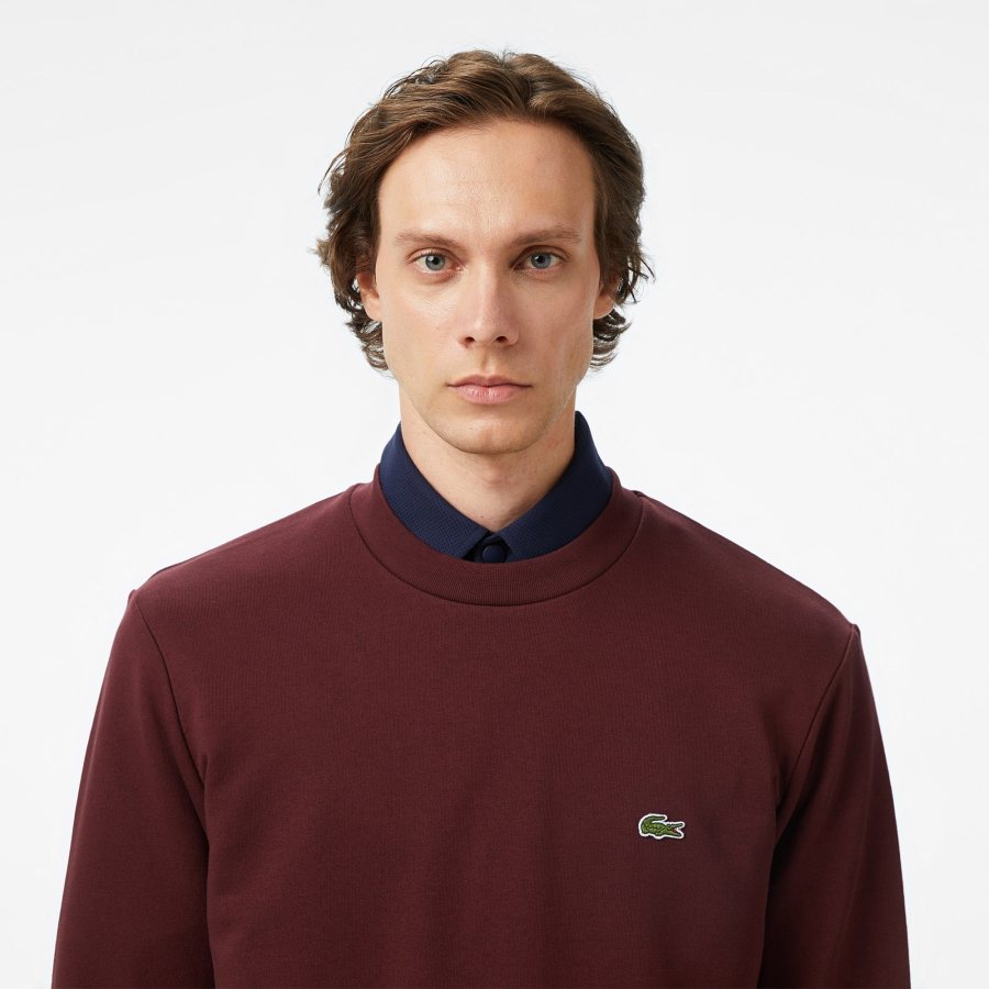 LACOSTE Lacoste Men Fleece Crew Neck Sweatshirt — Bordeaux