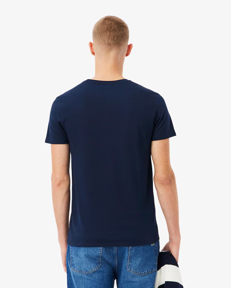 LACOSTE Lacoste Men Lightweight Cotton Pima V Neck T-shirt — Navy Blue — 5