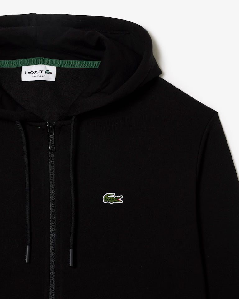 LACOSTE Lacoste Men Zip Up Fleece Hoodie — Black