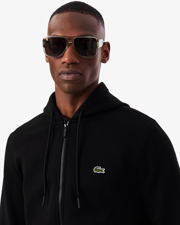 LACOSTE Lacoste Men Zip Up Fleece Hoodie — Black — 5