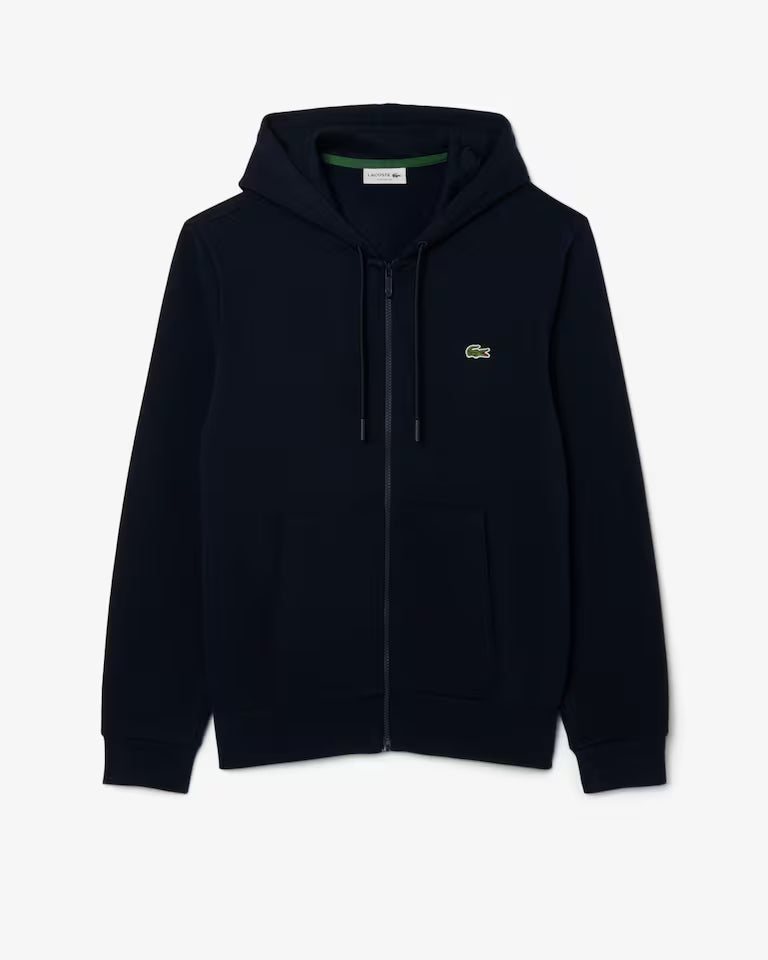 LACOSTE Lacoste Men Zip Up Fleece Hoodie — Navy Blue