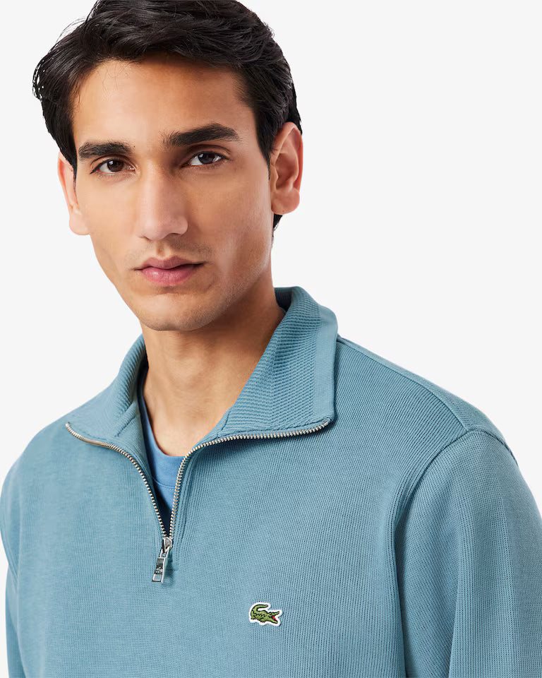 LACOSTE Lacoste Men Zip-Up High Neck Interlock Sweatshirt — Blue — 4