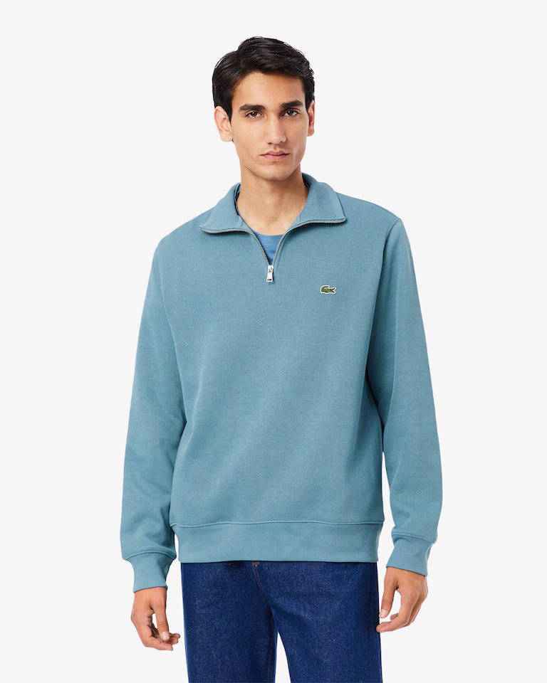 LACOSTE Lacoste Men Zip-Up High Neck Interlock Sweatshirt — Blue — 5