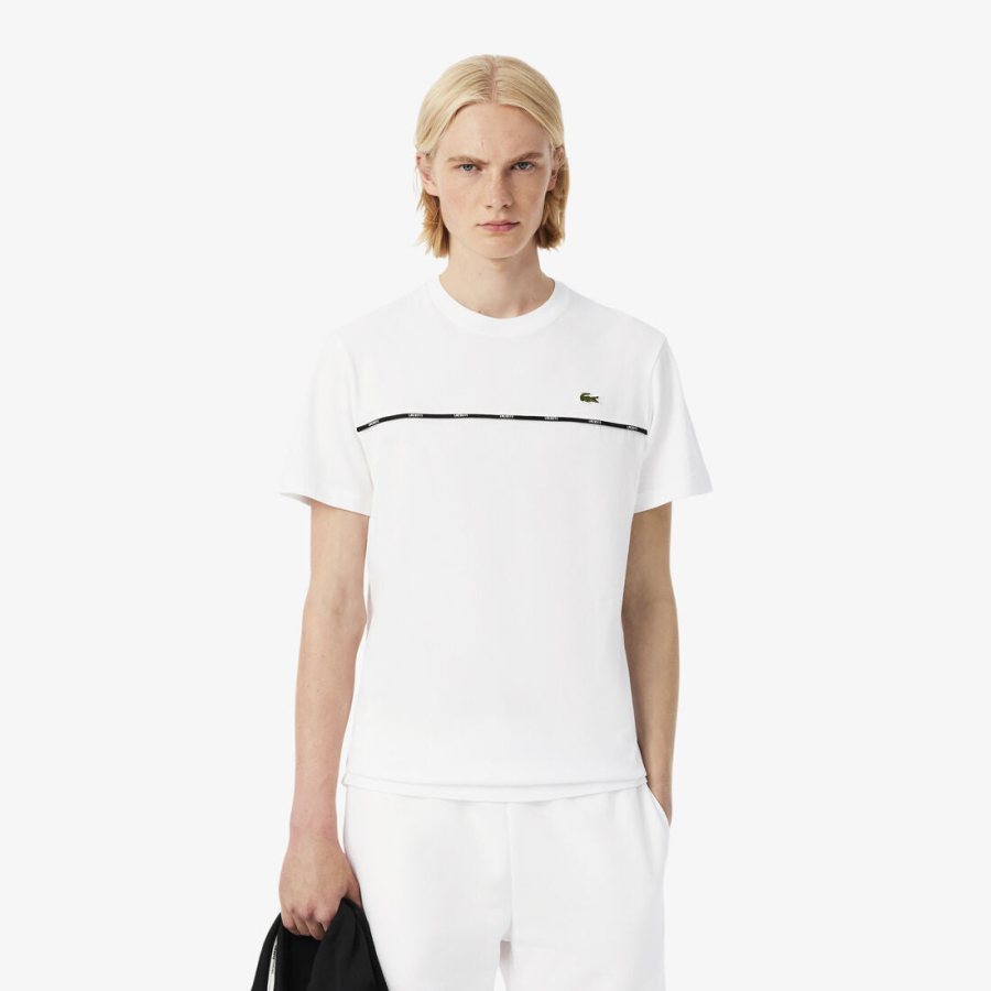 LACOSTE Lacoste Trim Cotton Jersey T-shirt — White — 4