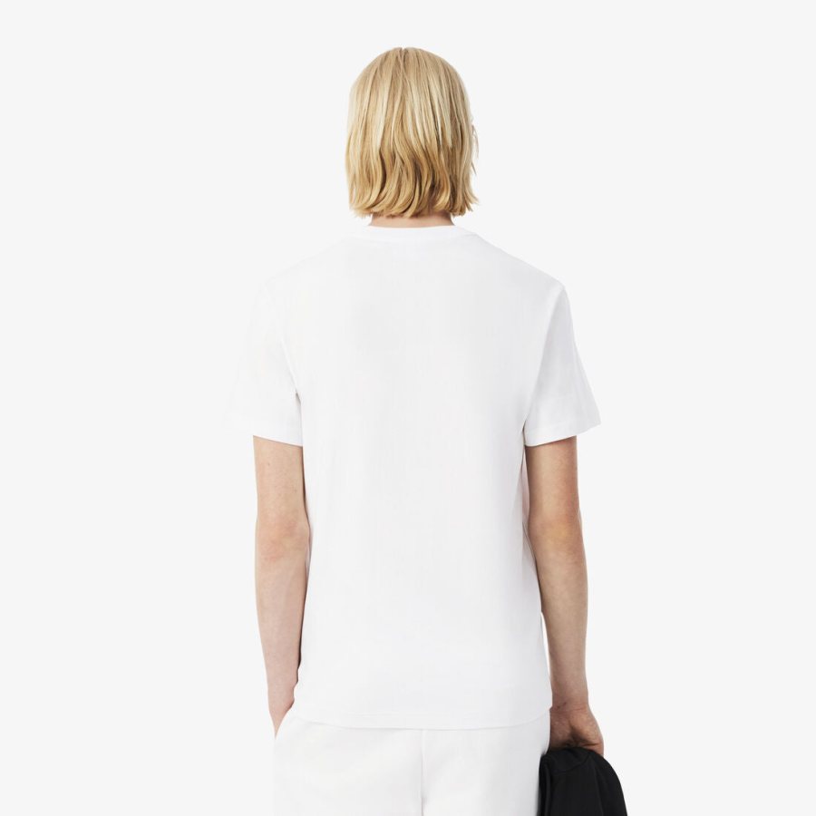 LACOSTE Lacoste Trim Cotton Jersey T-shirt — White — 5