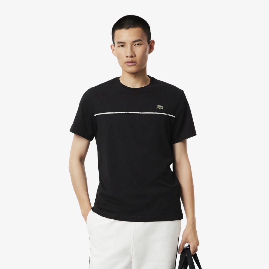 LACOSTE Lacoste Trim Cotton Jersey T-shirt — Black — 4