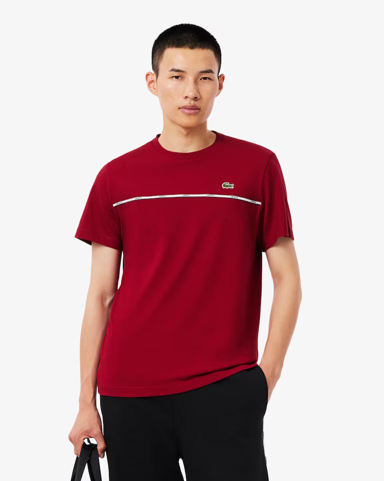 LACOSTE Lacoste Trim Cotton Jersey T-shirt — Bordeaux — 4