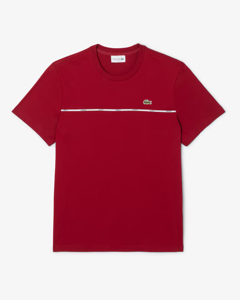 LACOSTE Lacoste Trim Cotton Jersey T-shirt — Bordeaux — 3