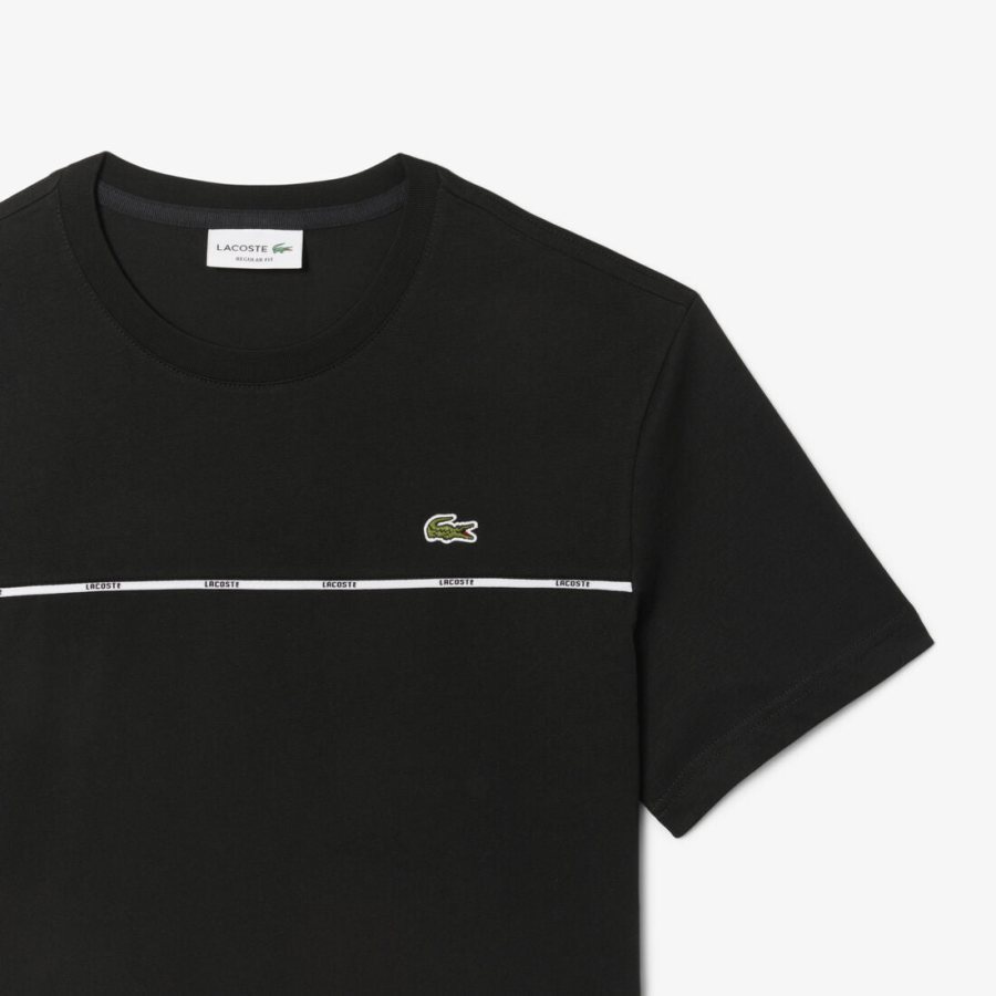 LACOSTE Lacoste Trim Cotton Jersey T-shirt — Black — 2