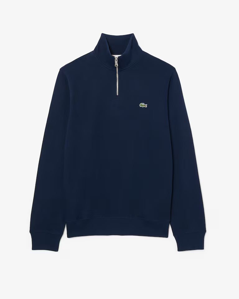 LACOSTE Zip-Up Men High Neck Interlock Sweatshirt — Navy Blue