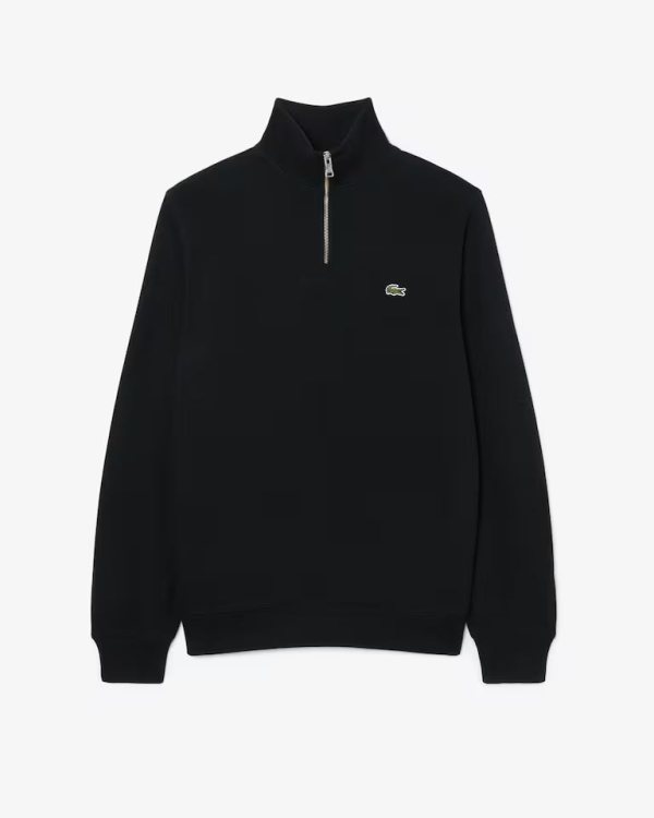 LACOSTE Zip-Up Men High Neck Interlock Sweatshirt — Black