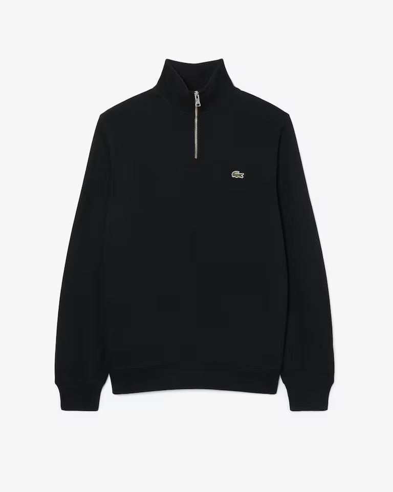 LACOSTE Zip-Up Men High Neck Interlock Sweatshirt — Black