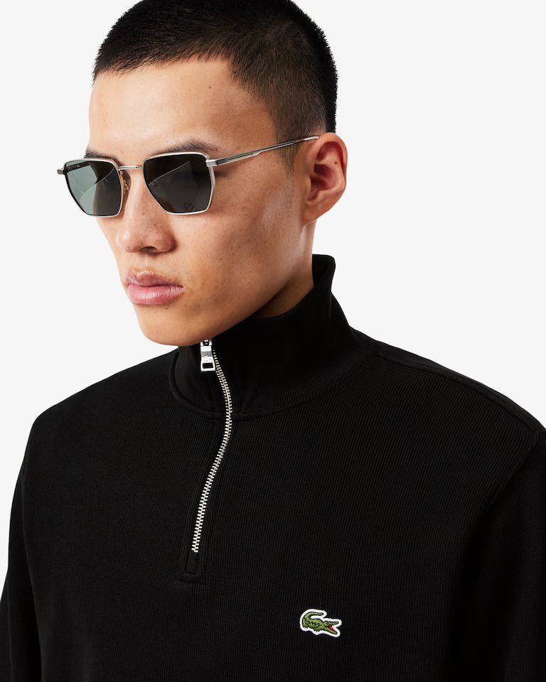 LACOSTE Zip-Up Men High Neck Interlock Sweatshirt — Black — 4